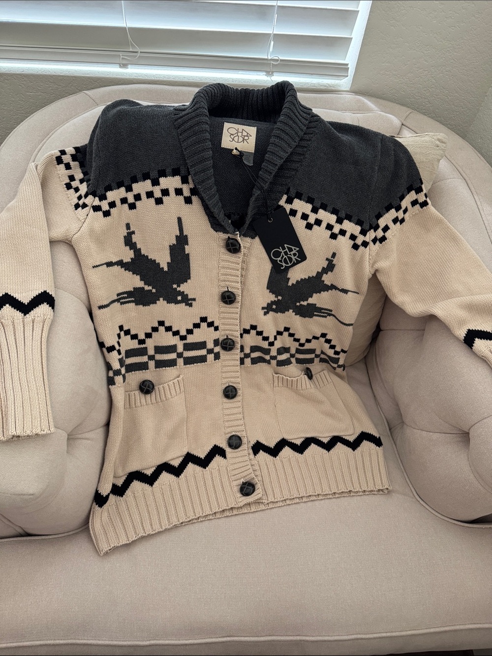 NWT Chaser Button Down Cardigan with Birds